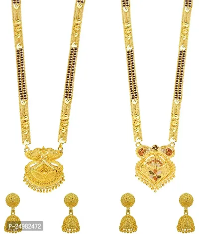 Stylish Fancy Designer Brass Pack Of 2 Mangalsutra With 2 Pair Earrings Jewellery Set For Women-thumb0