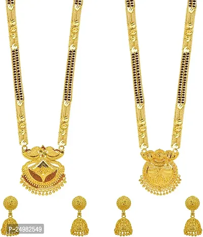 Stylish Fancy Designer Brass Pack Of 2 Mangalsutra With 2 Pair Earrings Jewellery Set For Women-thumb0