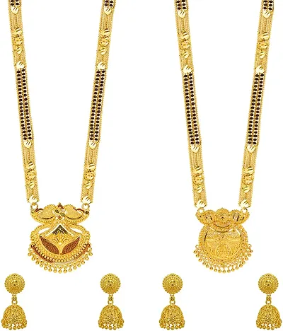 Stylish Fancy Designer Brass Pack Of 2 Mangalsutra With 2 Pair Earrings Jewellery Set For Women