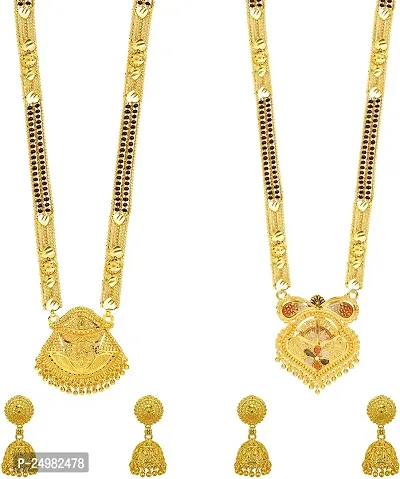 Stylish Fancy Designer Brass Pack Of 2 Mangalsutra With 2 Pair Earrings Jewellery Set For Women-thumb0