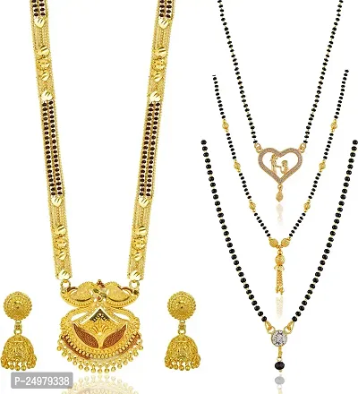 Stylish Fancy Designer Brass Pack Of 4 Mangalsutra With 1 Pair Earrings Jewellery Set For Women