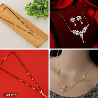 Designer Brass Pack Of 4 Mangalsutra With 1 Pair Earrings Jewellery Set-thumb0