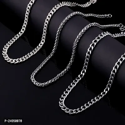 Alluring Silver Alloy Chain For Men Pack Of 3-thumb0