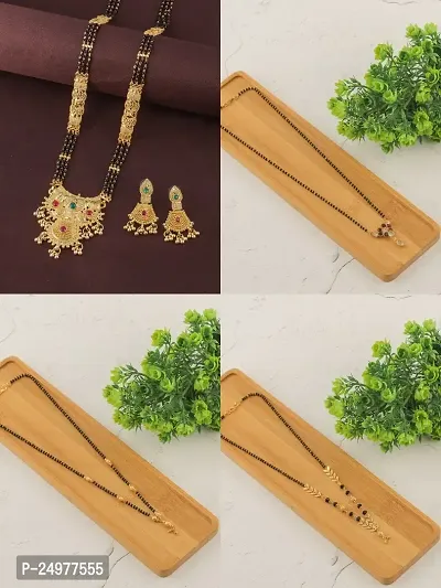 Stylish Fancy Designer Brass Pack Of 4 Mangalsutra With 1 Pair Earrings Jewellery Set For Women