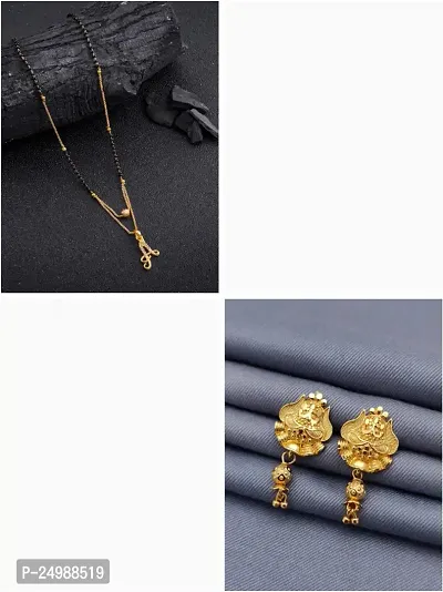 Stylish Fancy Designer Brass Pack Of 1 Mangalsutra With 1 Pair Earrings Jewellery Set For Women-thumb0