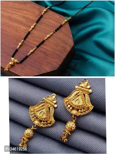 Designer Brass Pack Of 1 Mangalsutra With 1 Pair Earrings Jewellery Set For Women