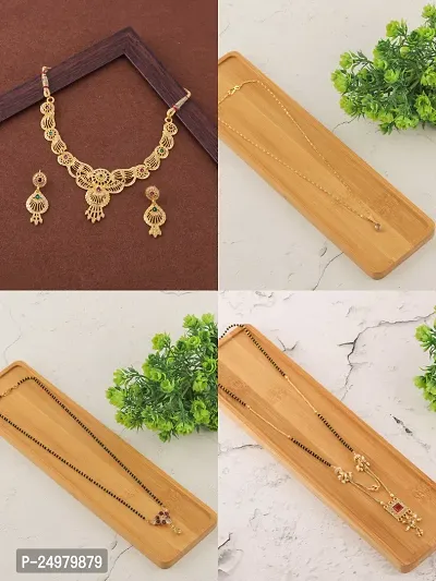 Stylish Fancy Designer Brass Pack Of 3 Mangalsutra With 1 Pair Earrings And 1 Pair Necklace Jewellery Set For Women