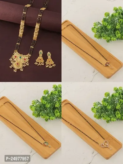 Stylish Fancy Designer Brass Pack Of 4 Mangalsutra With 1 Pair Earrings Jewellery Set For Women