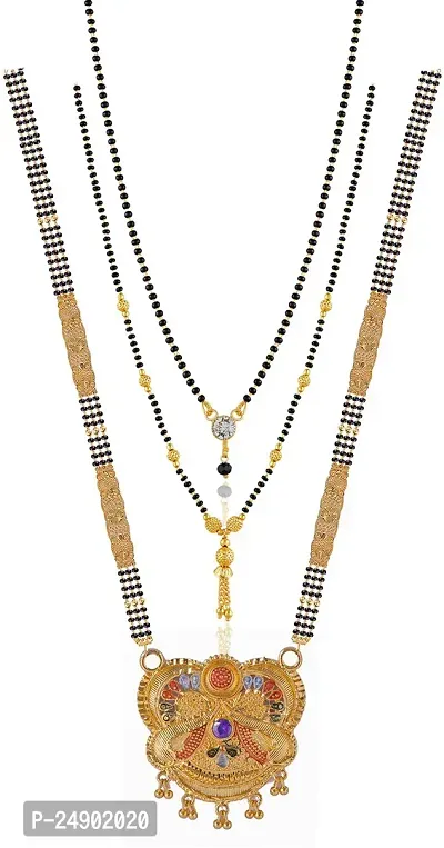 Stylish Brass Golden Mangalsutra For Women Pack Of 3