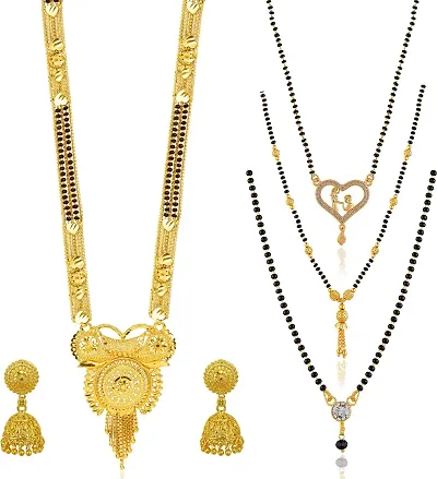 Stylish Fancy Designer Brass Pack Of 4 Mangalsutra With 1 Pair Earrings Jewellery Set For Women