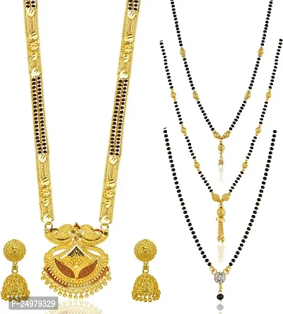 Stylish Fancy Designer Brass Pack Of 4 Mangalsutra With 1 Pair Earrings Jewellery Set For Women-thumb0