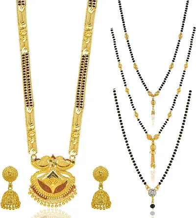 Stylish Fancy Designer Brass Pack Of 4 Mangalsutra With 1 Pair Earrings Jewellery Set For Women