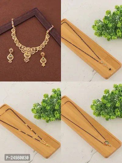 Stylish Fancy Designer Brass Pack Of 3 Mangalsutra With 1 Pair Earrings And 1 Pair Necklace Jewellery Set For Women