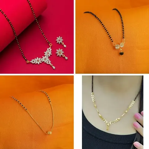 Stylish Fancy Designer Brass Pack Of 4 Mangalsutra With 1 Pair Earrings Jewellery Set For Women