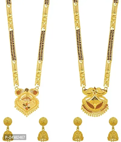 Stylish Fancy Designer Brass Pack Of 2 Mangalsutra With 2 Pair Earrings Jewellery Set For Women