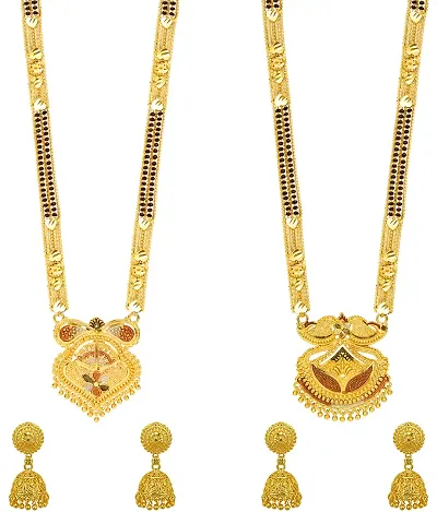 Combo Of 2 Gold Plated Brass Meenakari Mangalsutra With Jhumka Set