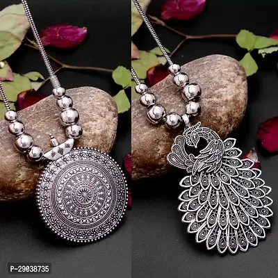 Elegant Oxidized Pendant Combo Silver Plated Alloy Necklace for Women Pack of 2-thumb0