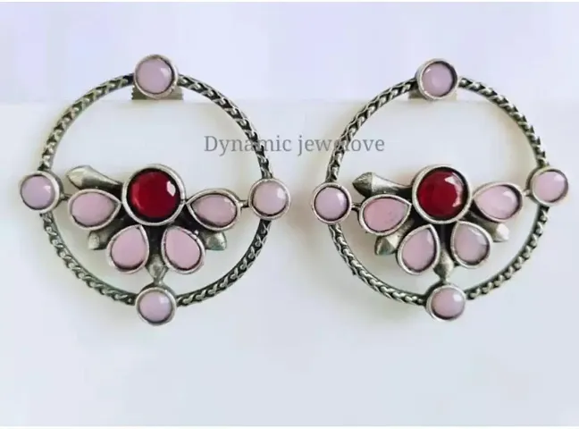 DEGHLAM Oxidised Alloy Material Stone Round Stud Earrings Alloy Stud Earring