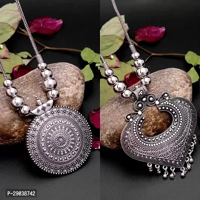 Elegant Silver Plated Pendant with Chain for Women Pack of 2-thumb0