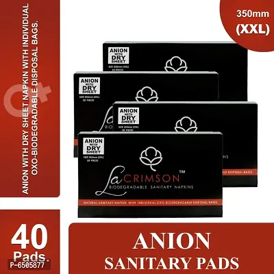 LA CRIMSON ANION Bio-Degradable Sanitary Napkins With Free Disposable Bags.||Size-350mm XXL||PACK OF- 40pads.