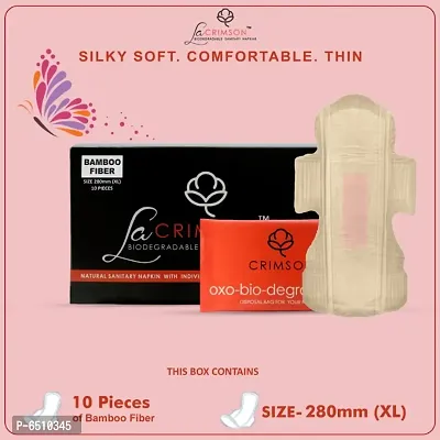 LA CRIMSON BAMBOO FIBER Bio-Degradable Sanitary Napkins With Free Disposable Bags||Size-280mm XL || Pack Of 10 Pads.-thumb2