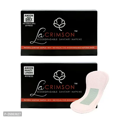 LA CRIMSON Bio-Degradable Sanitary Pad with Oxo- Biodegradable Disposable Bags + LA CRIMSON Anion Pantyliner || Anion Pads -XXL 350mm (Pack of 10)+ Anion Pantyliners (Pack Of 40).