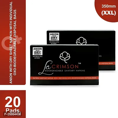 LA CRIMSON Sanitary Pads Combo with Oxo- Biodegradable Disposable Bags For Women | Sanitary Pads For Heavy Flow| Anion -350mm (Pack of 10 x 2)-thumb0