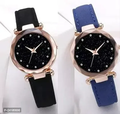 Stylish Synthetic Leather Watches For Women Pack Of 2-thumb0