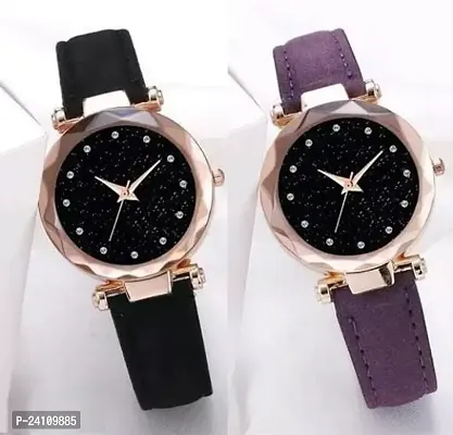 Stylish Synthetic Leather Watches For Women Pack Of 2-thumb0
