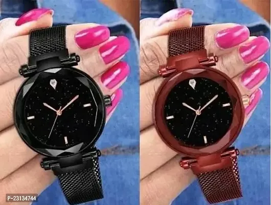 Stylish Metal Analog Watches For Women Pack Of 2-thumb0