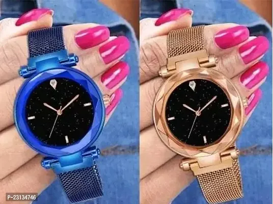 Stylish Metal Analog Watches For Women Pack Of 2-thumb0