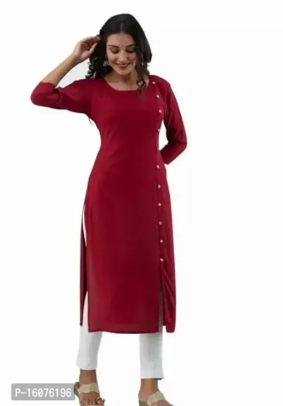 A-Line Red Printed Rayon Stitched Kurta For Women