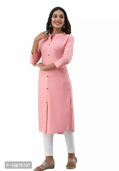 A-Line Pink Printed Rayon Stitched Kurta For Women-thumb0