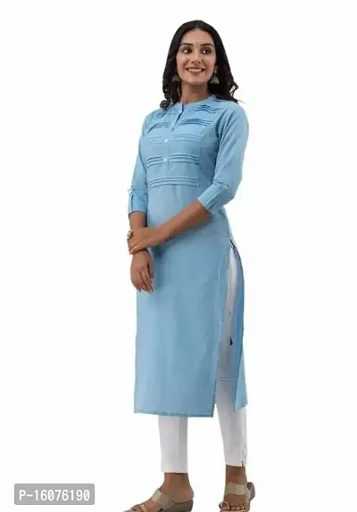 A-Line Blue Printed Rayon Stitched Kurta For Women-thumb0