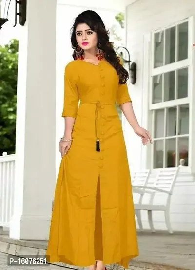 A-Line Yellow Printed Rayon Stitched Kurta For Women