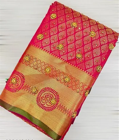 Garandhar Pattu Silk Zari Woven Stone Work Sarees with Blouse Piece