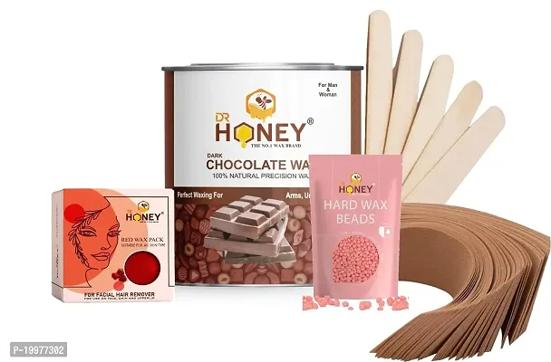 DR HONEY hair removal dark chocolate wax 600 gram whit strip stick and beans wax pink color 100 gram katori wax 80 gram for face full body wax all skin type good for your skin new combo