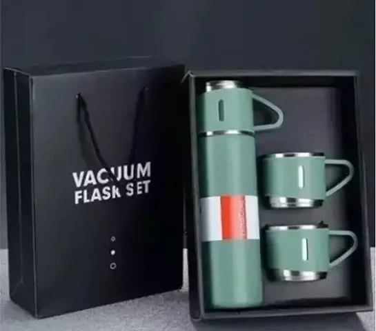 Vacuum Steel Flask Set With 3 Stainless Steel Cups