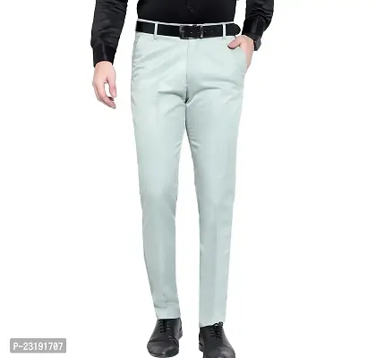 Elegant Lycra Light Green Mid-Rise Solid Formal Trouser For Men