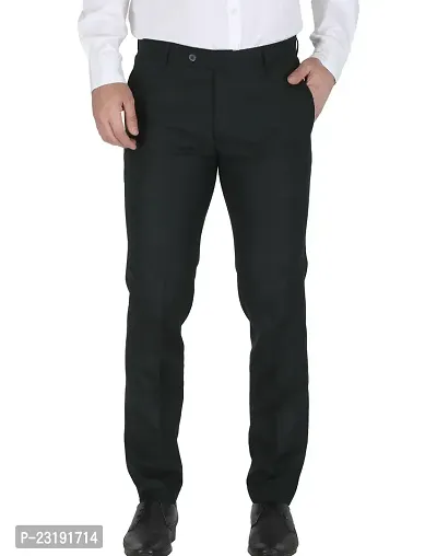 Elegant Lycra Black Mid-Rise Solid Formal Trouser For Men-thumb0