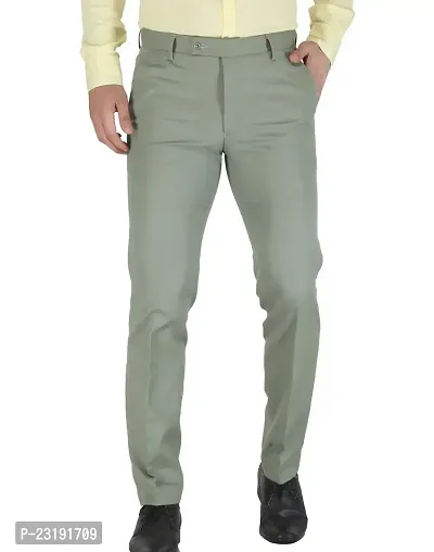 Elegant Lycra Pista Green Mid-Rise Solid Formal Trouser For Men