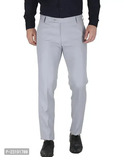 Elegant Lycra Light Grey Mid-Rise Solid Formal Trouser For Men-thumb0