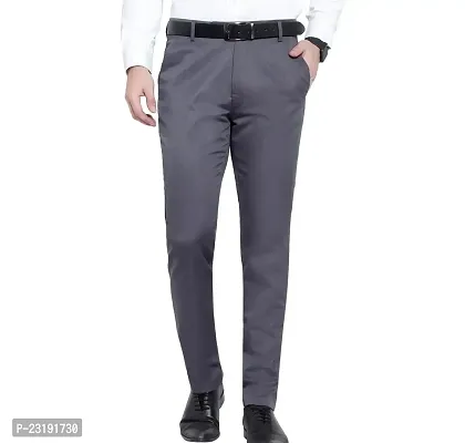 Elegant Lycra Grey Mid-Rise Solid Formal Trouser For Men