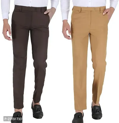 Elegant Lycra Multicoloured Mid-Rise Solid Formal Trouser For Men- Pack Of 2-thumb0