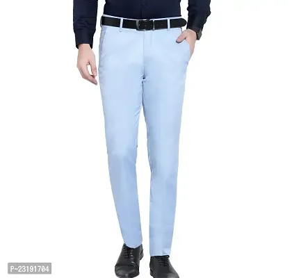 Elegant Lycra Light Blue Mid-Rise Solid Formal Trouser For Men-thumb0