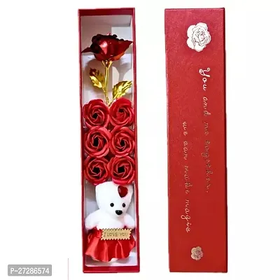 Beautiful Artificial Red Rose Flower With Teddy Combo Metal Valentine Day Gift Box