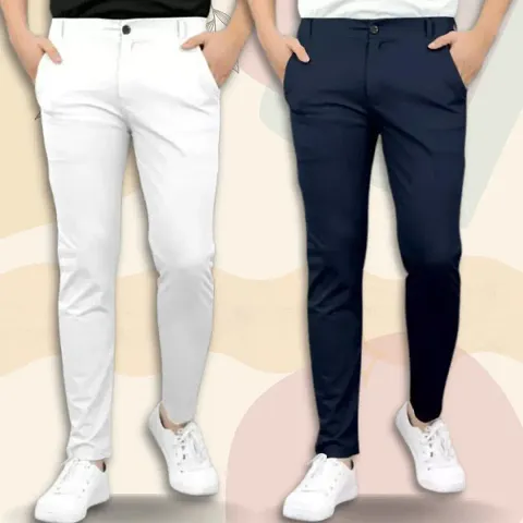 Trendy Multicoloured Cotton Blend Solid Sheen Trousers For Men