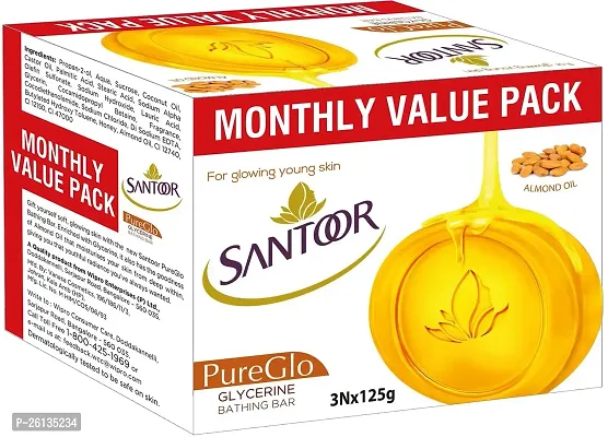 Santoor Pure Glo Glycerin Soap - 125gm (Pack of 3)-thumb0