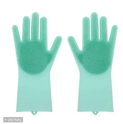 Safety Wash Scrubber Heat Resistant Kitchen Gloves, Cleaning, Gardening Wet and Dry Hand Gloves for Kitchen (Free Size, Assorted Color, One Pair )-thumb0