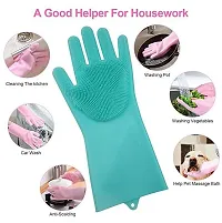 Silicone Cleaning Hand Gloves for Kitchen Dishwashing and Pet Grooming, Washing Dish, Car, Bathroom (Multicolour) 1 pair-thumb1